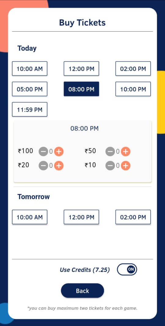 App Screenshot of Buy Tickets page