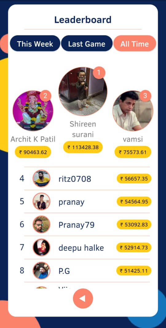 App Screenshot of the leaderboard