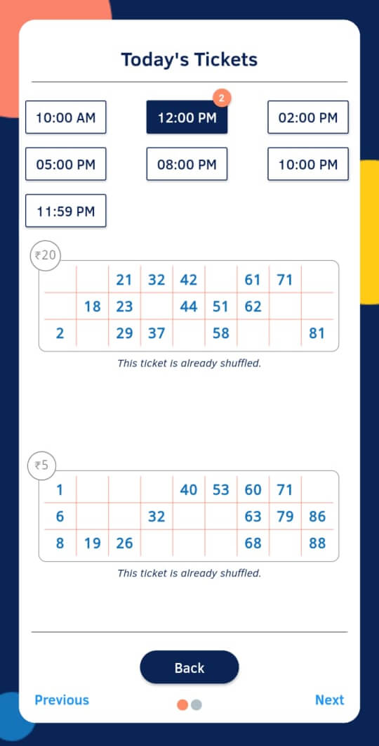 App Screenshot of Purchased Tickets page